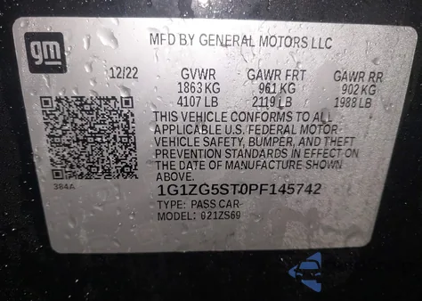 2023 Chevrolet Malibu Fwd Rs from USA, damaged, VIN 1G1ZG5ST0PF145742